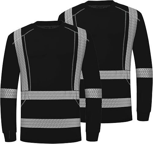 Miniatura 13 de ProtectX Camisetas de seguridad reflectantes de manga larga resistentes para hombre, de alta visibilidad para construcción, clase 2-3 tipo R