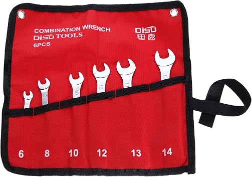 sourcing map Thin Combination Wrench Metric 1Set 6-Point Ended Box 15 Degree Offset Open End CR-V Chrome Plated Steel, Silver