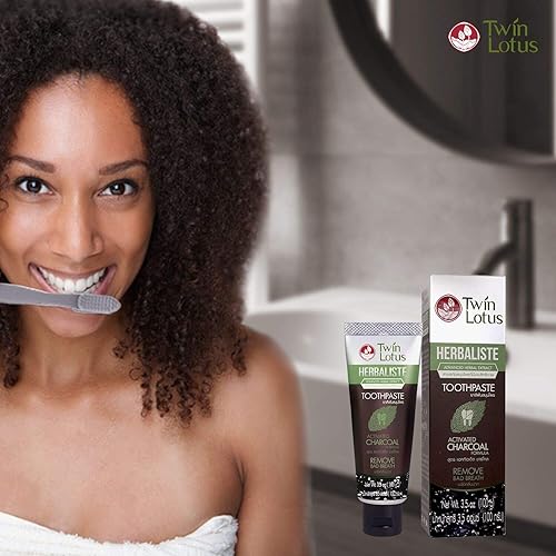 Miniatura 5 de Twin Lotus Pasta de dientes de carbón activado, blanqueamiento de dientes a base de hierbas, sin flúor y sin SLS para dientes sensibles, pasta de