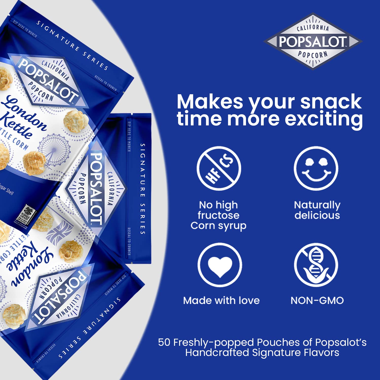 Popsalot-Gourmet Popcorn | Oven-Baked | Gluten-Free | Air-Popped | Flavored Popcorn Gourmet | Popcorn Snack Packs | Pop-Corn Snack Ready to Eat in Every Movement (London Kettle Corn)