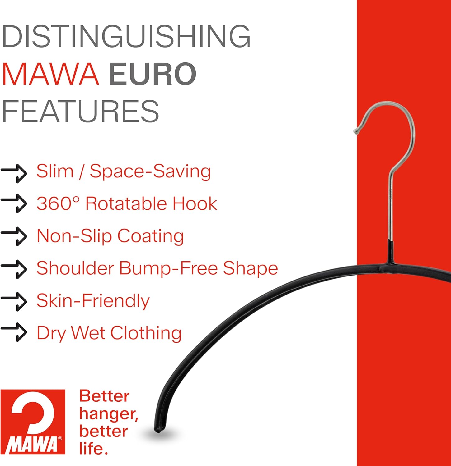 Mawa by Reston Lloyd Euro Series Non-Slip Space Saving Clothes Hanger for Shirts & Dresses, Style 40/P, Set of 12, White