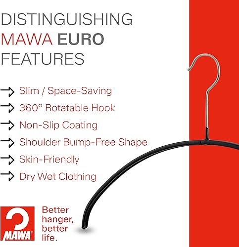 Miniatura 3 de Mawa by Reston Lloyd Euro Series - Percha de acero antideslizante para ahorrar espacio para camisas, vestidos, suéteres, estilo 40P, cobre