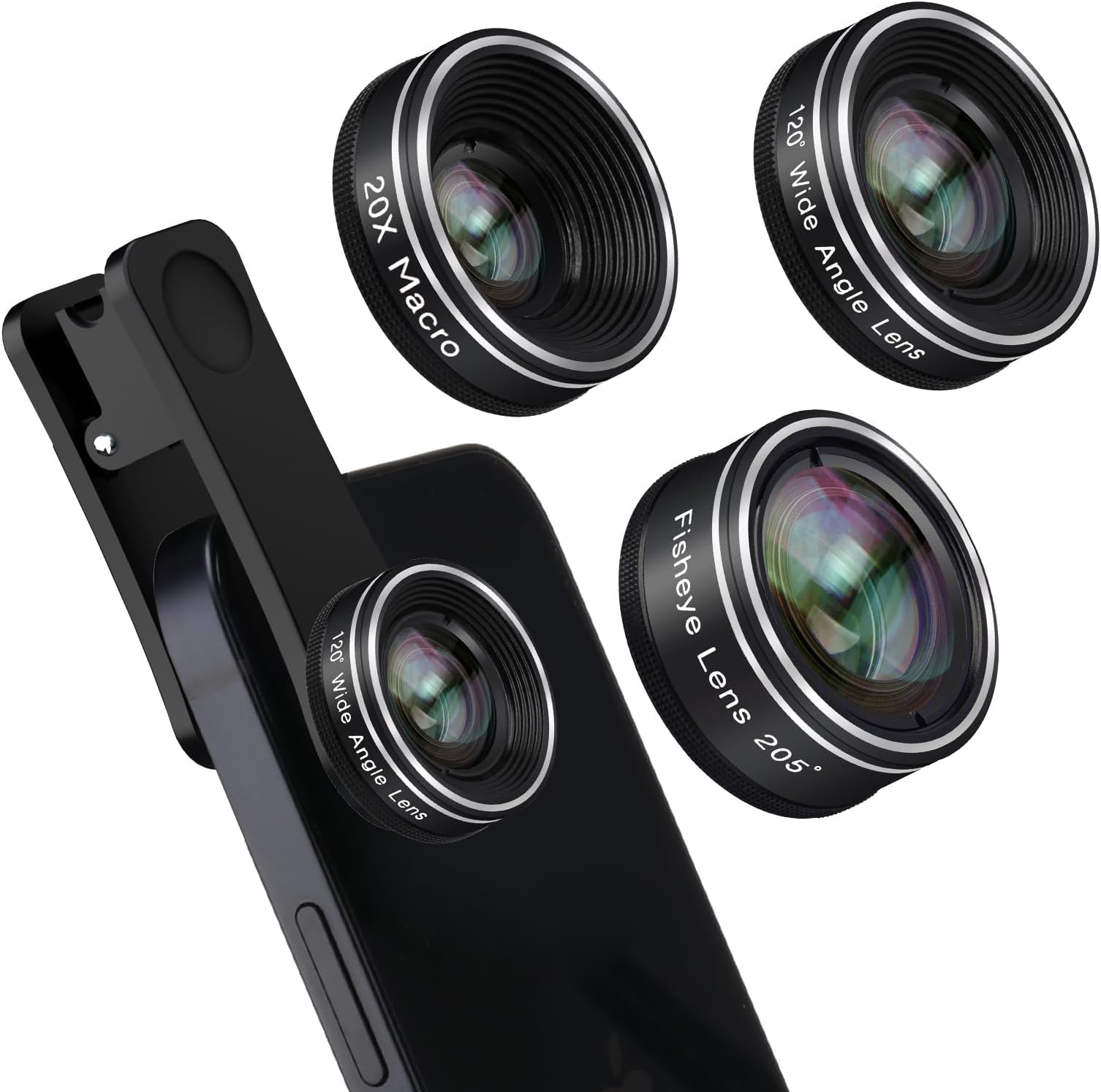Phone Camera Lens, Godefa 3 in 1 Phone Lens kit-205° Fisheye Lens + Macro Lens + 120° Wide Angle Lens,Clip on Cell Phone Camera Lens Kits Compatible with iPhone,Most Smartphones