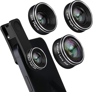 Godefa Smartphone Camera Lens 3 in 1 Smartphone Lens Kit 205  Fisheye + Macro Lens + 120  Wide Angle Lens Clip-on Cell Phone Camera Lens Kit for iPhone Most Smartphones
