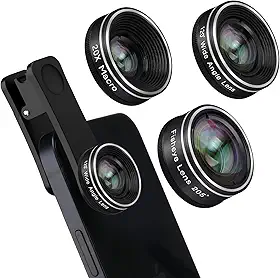 Lente para câmera de celular, kit de lentes de telefone 3 em 1 da Godefa - lente olho de peixe 205° + lente macro + lente grande angular de 120°, kit de lentes de câmera de celular compatível com iPhone, a maioria dos smartphones