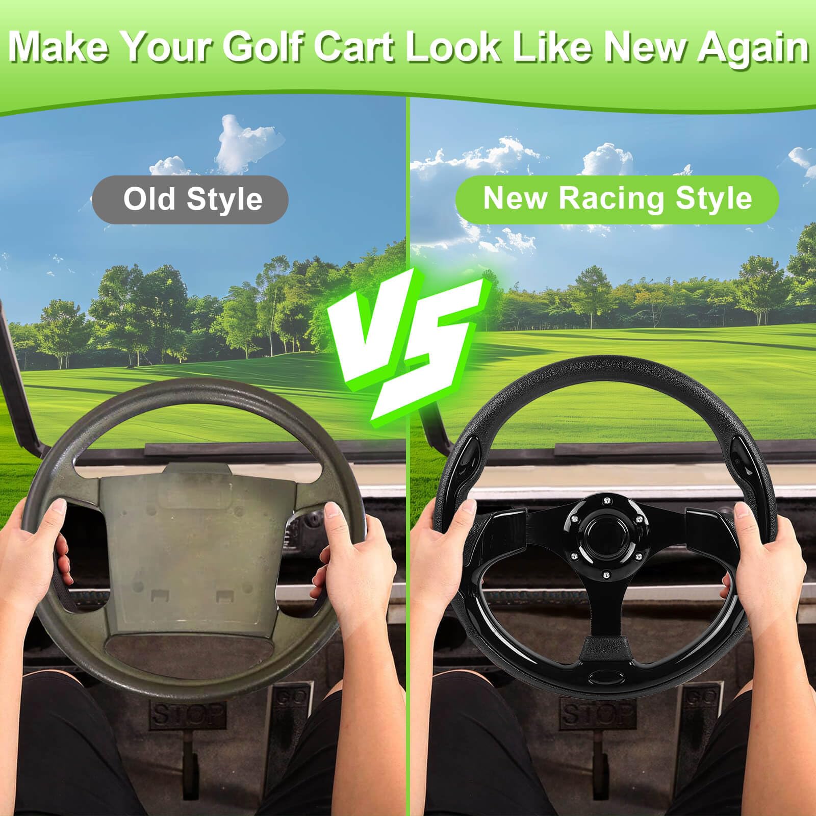 Golf Cart Steering Wheel fit EZGO RXV & TXT, Club Car DS, Club Car Precedent Tempo, Yamaha Golf Carts(Steering Wheel Black)