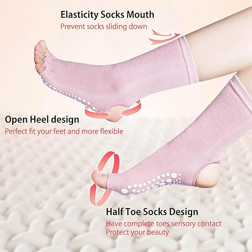 Miniatura 3 de COANSEN Calcetines sin dedos, 3 pares de calcetines de agarre de pilates para mujeres, pilates, calcetines de yoga con agarres para mujer,
