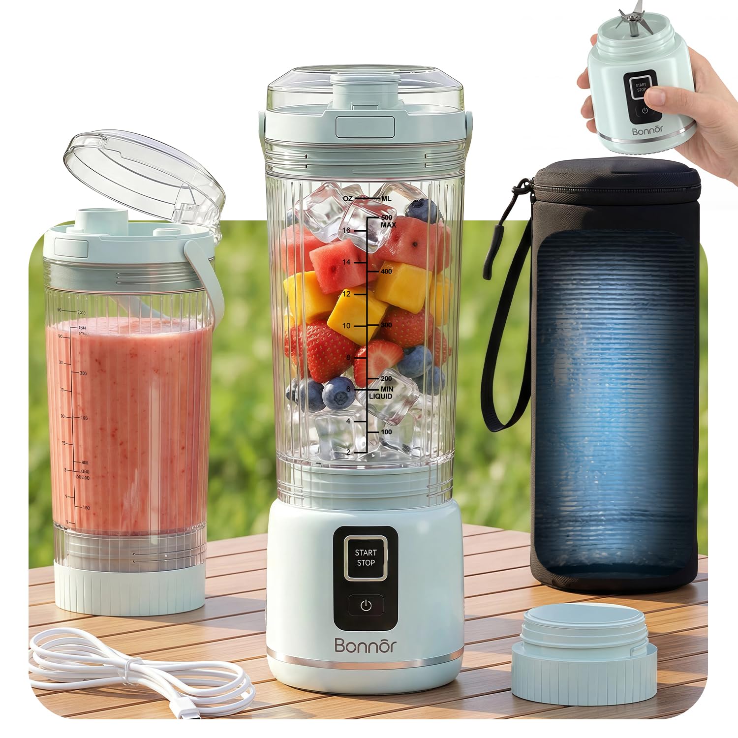 Cordless Portable Blender for Smoothies Ice Crushing With 2 22oz Cups 12h Insulated Bag Detachable Easy Clean Personal