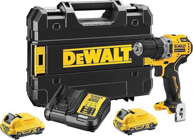 Generic DEWALT 12 Volt XR bürstenloser Akku-Bohrschrauber, inkl. 2x 2 Ah Li-Ion Akkus, 2A Ladegerät, Gürtelclip, T-STAK Box, DCD701D2-QW — Akkuschrauber
