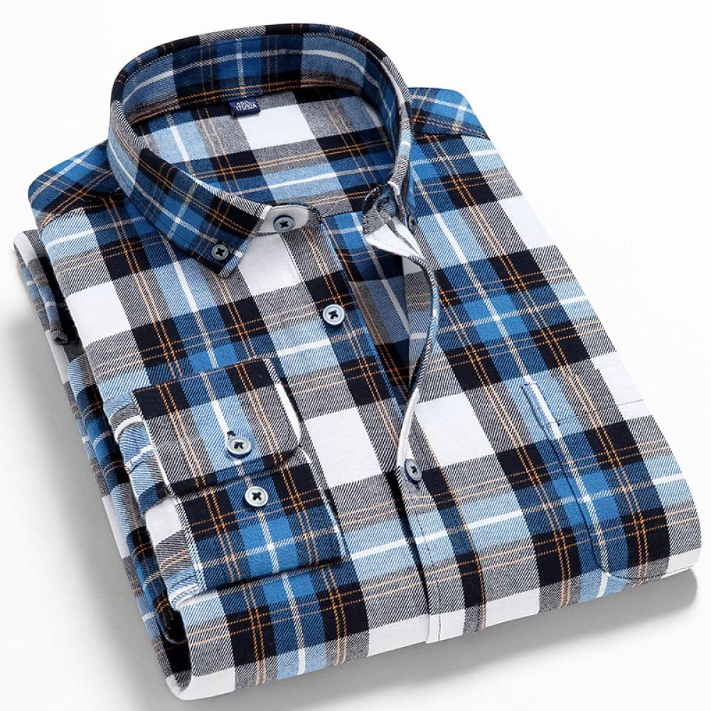 HGJH Freizeithemden Für Herren, Herren Langarm Flanellhemd Thermohemd Schottenkaro Hemd Button-Down Baumwolle Großvaterhemd Bequemes Henry Hemd Lässiges Arbeitshemd Für Herren Jungen