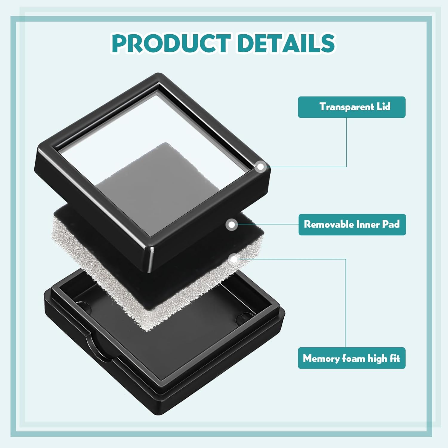 Kigley 30 Pcs Gemstone Display Box Jewelry Box Container with Clear Top Lids Bulk 1.57'' x 0.6'' for Gems Diamond Coins Gift Packing Ring Home Shop (Black)