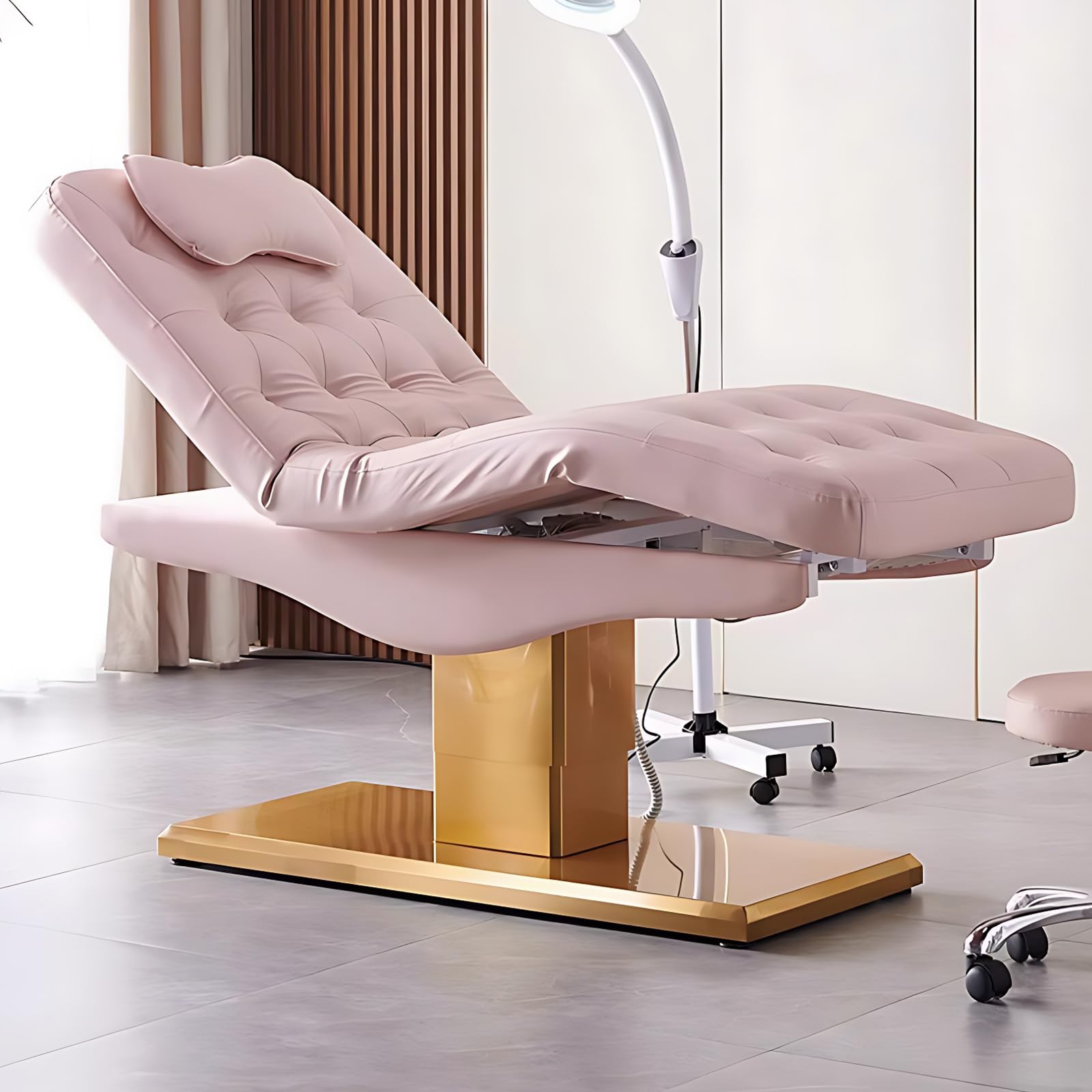 Massage Table-Electric Massage Table with Pink Single Column Luxury Design Beauty Bed Includes One-Button Lifting Constant Temperature Heating