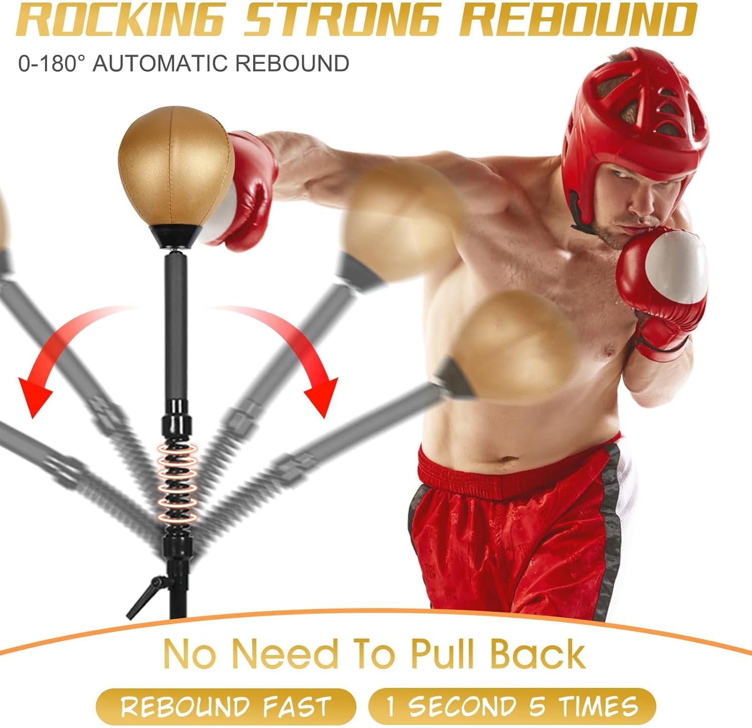 INNOLIFE Reflex Bag Adjustable Height Speed Bag Punching Bag Free Standing Boxing Bag Reinforced Spring Strong Durable Relief Stress Ball