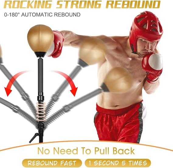 INNOLIFE Reflex Bag Adjustable Height Speed Bag Punching Bag Free Standing Boxing Bag Reinforced Spring Strong Durable Relief Stress Ball
