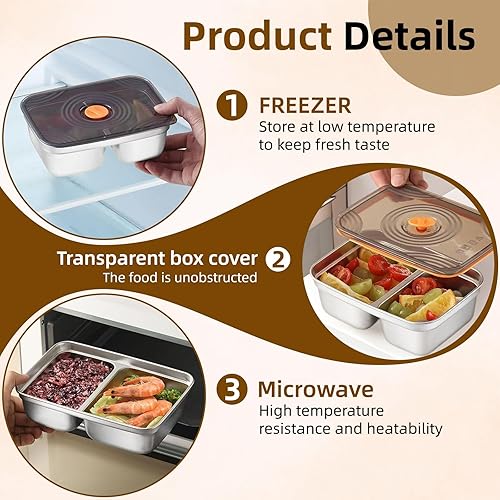 Miniatura 3 de Paquete de 2 recipientes de almacenamiento de alimentos de acero inoxidable (30 onzas) a prueba de fugas y tapas herméticas para cocina, doble