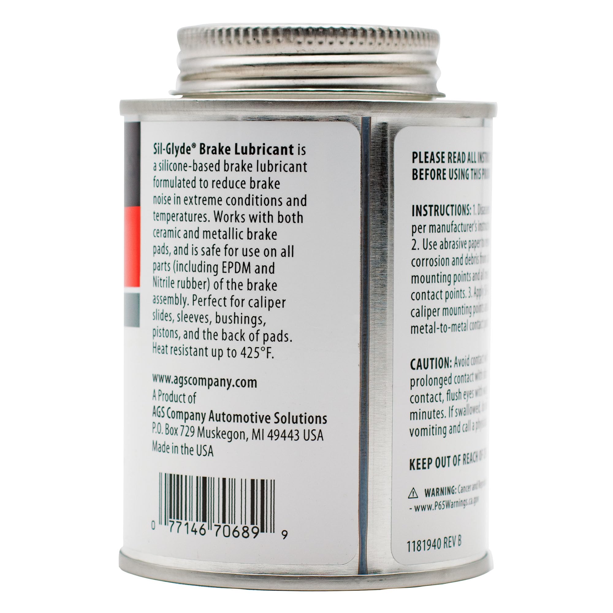 AGS Automotive Solutions Silicone-Based Brake Lubricant - Eliminate Squeals and Enhance Performance with Brush Top Can Application, Long-Lasting, 8oz - Excellent for Complete Brake Assembly Tasks