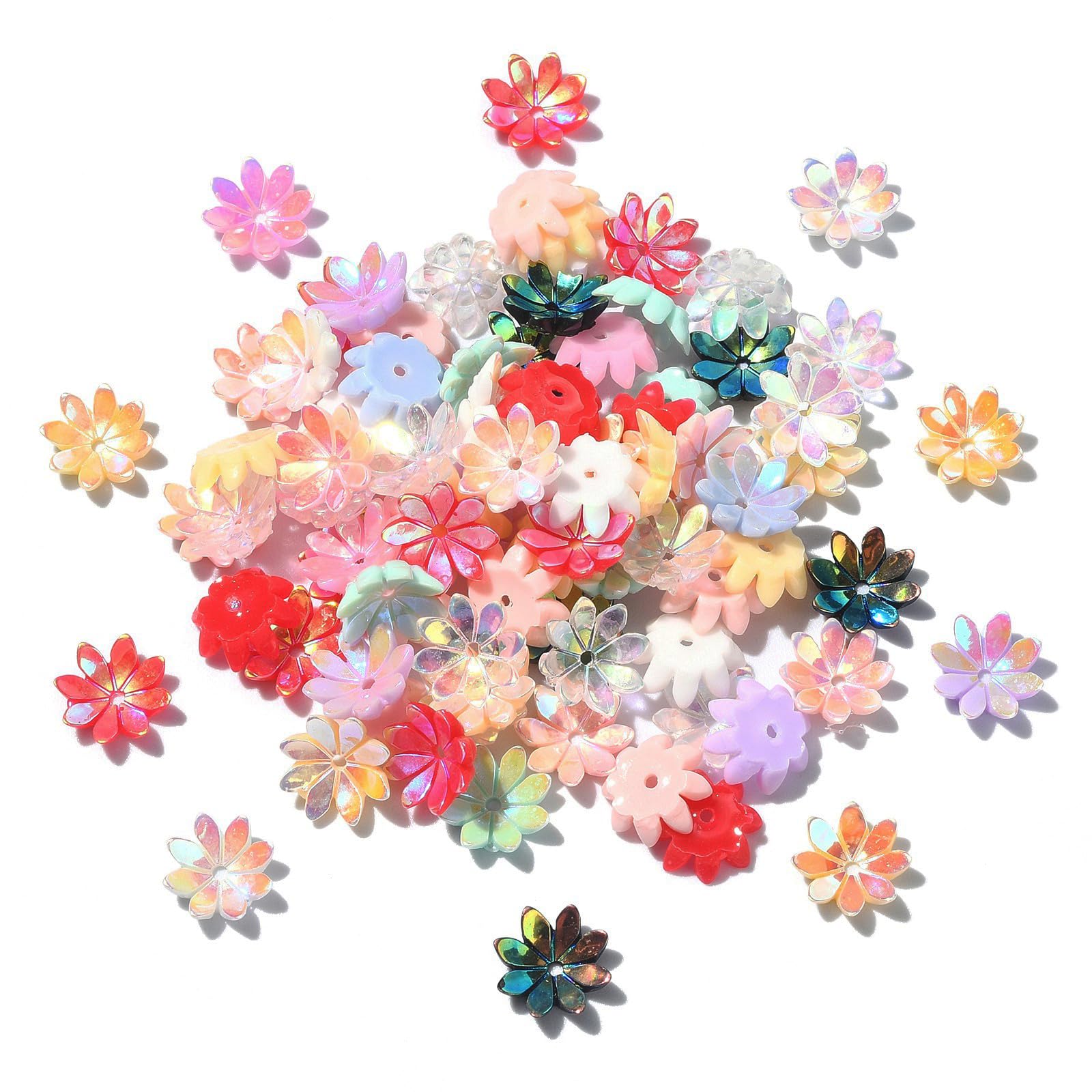 UR URLIFEHALL 50 Pcs Random Colour Opaque Resin Flower Bead Caps Multi-Petal Floral End Caps Flower Spacer Beads for Jewellery Making DIY