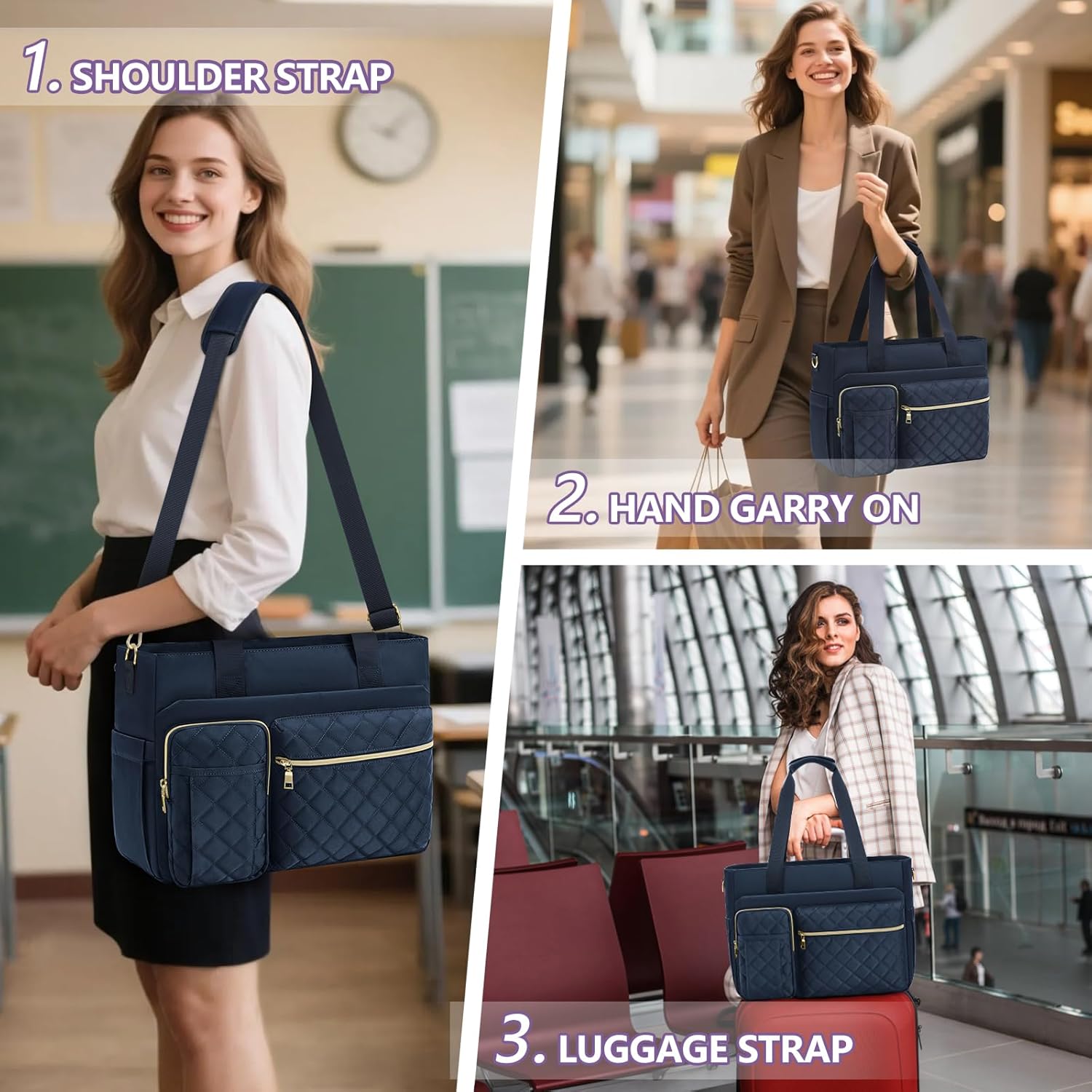 SDYSM Teacher Tote Bag 15.6 inch Laptop Bag Work Bags for Women Nurse Tote Professional Computer Messenger Shoulder Bags Laptop Briefcase for Office, College, Nursing, Dark Blue