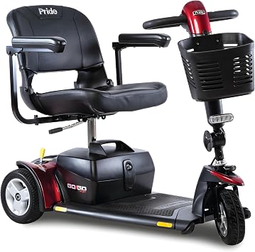 Pride Mobility Go Go Sport 3-Wheel Scooter - Travel Mobility for Adults, 18 Ah Battery, 325 Lbs Weight Capacity, Red & Blue Shroud Inserts, 17"x17" Fordable Seat - S73