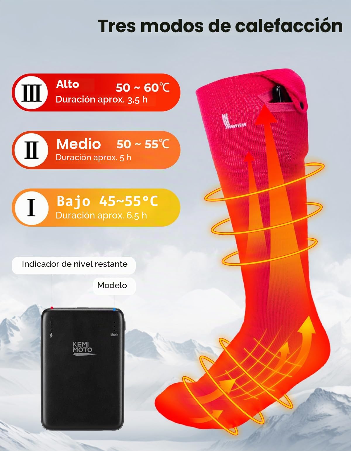 KEMIMOTO Calcetines Calefactables Controlados por App, con Calefacción Completa en Pies y Dedos, de Lana para Hombre y Mujer, Ideales para Ciclismo Esquí Pesca y Caza