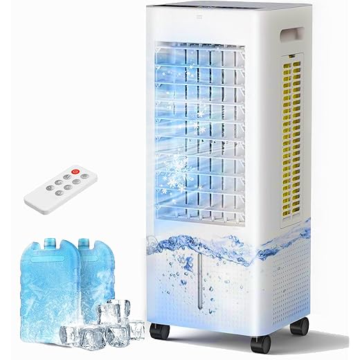 Evaporative Air Cooler with Remote & Timer, 2200+ CFM Portable Fan That Blows Cold Air for Large Room, Home Office, Bedroom - 2.1Gal High-Capacity Tank, 3 Modes, Whisper Quiet 30dB & Sleep Mode