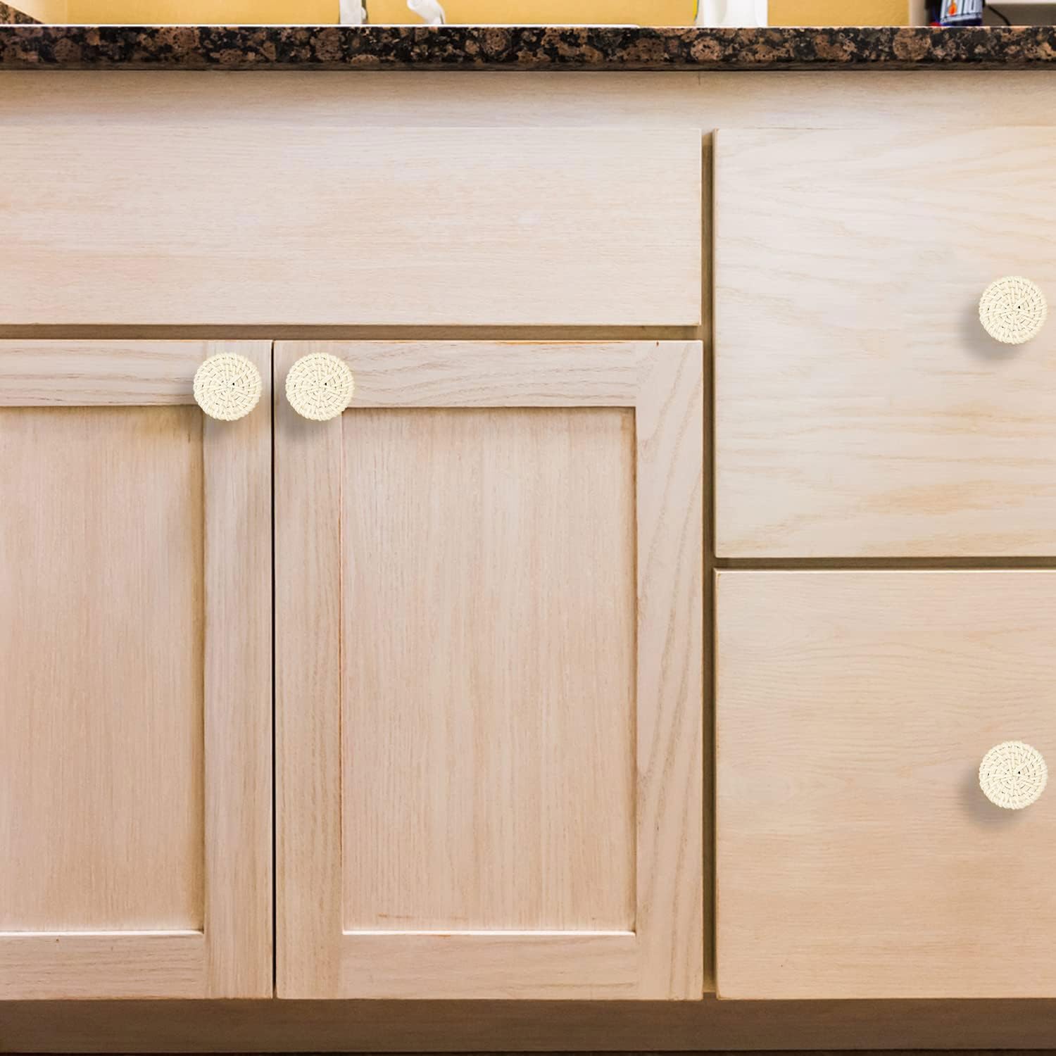 Pomelli per comò in rattan bohémien, per ragazze, pomelli e tiranti per armadietti da cucina, maniglie decorative in vimini intrecciato, pomelli rotondi in legno per armadi e cassetti, 12 pezzi