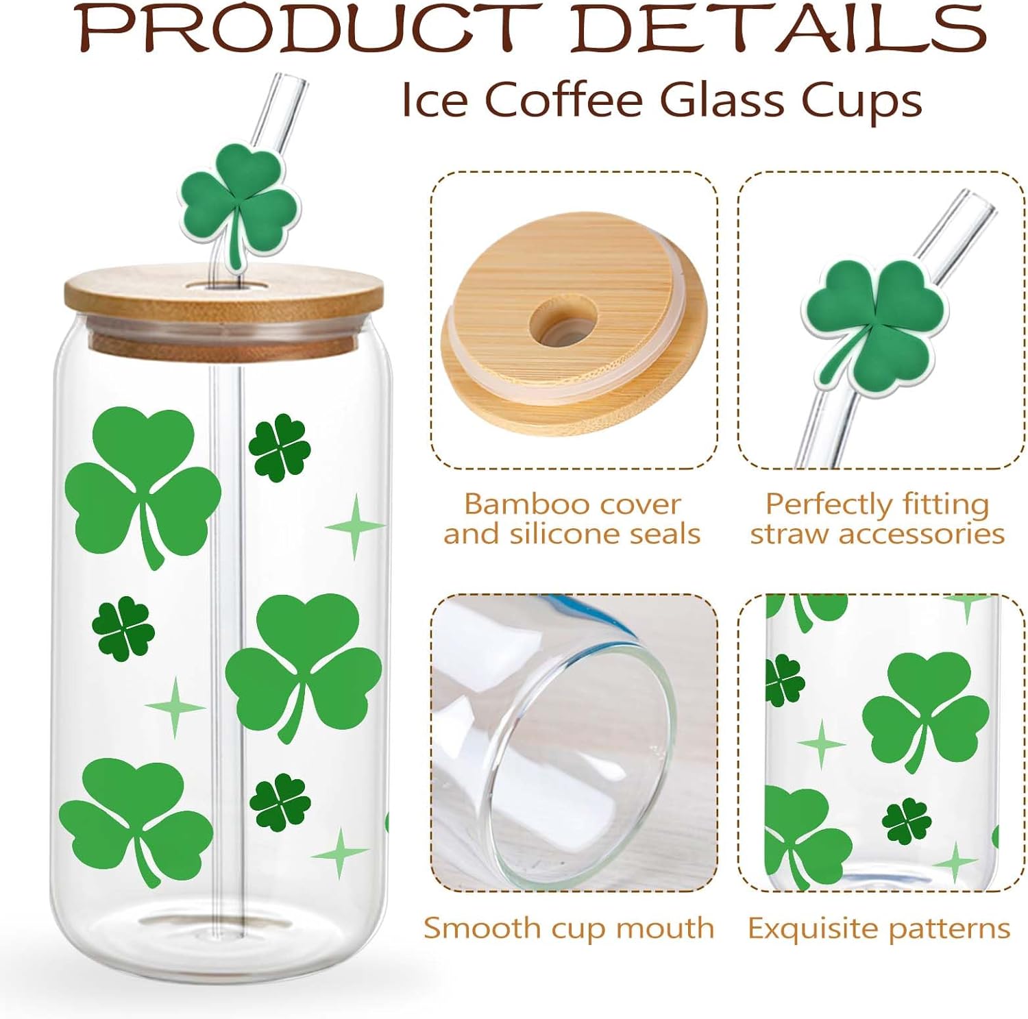 St Patricks Day Coffee Cup with Lids and Straws - St Patricks Day Gifts for Women Shamrock Cups Print Stuff St Patricks Day Tumbler Cute St Patricks Stuff Birthday Gifts for Women Girls, 16oz - Image 7