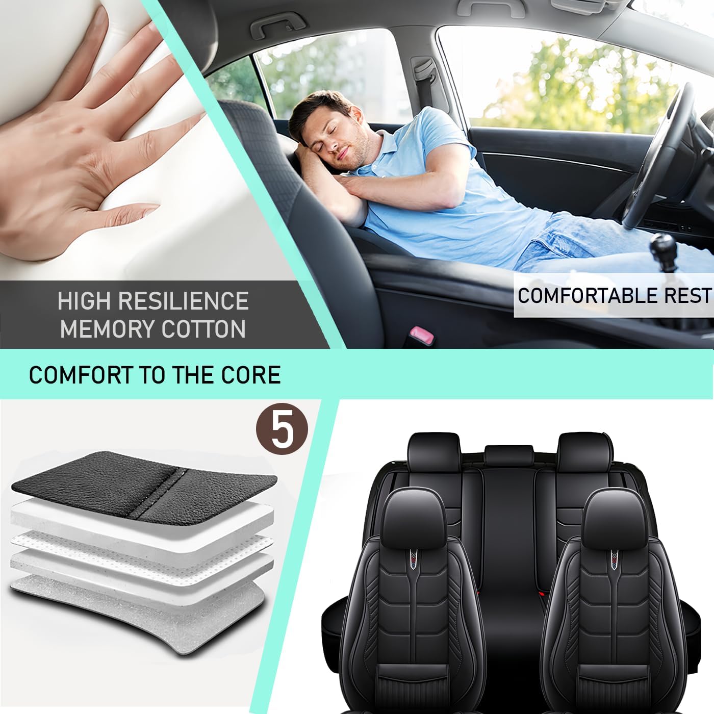 Leather Car Seat Covers Fit for Honda CR-Z 2011-2016, 5 Seater Car Seat Cover, Premium Waterproof, Scratch Resistant Car Interior Accessories (Full Set Black)