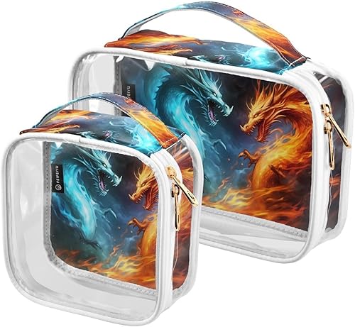 Red Blue Flame Dragon Clear Toiletry Bag for Traveling,2 Pack Makeup Cosmetic Bag with Zipper,Travel Bag for Toiletries,Travel Essentials 21214350