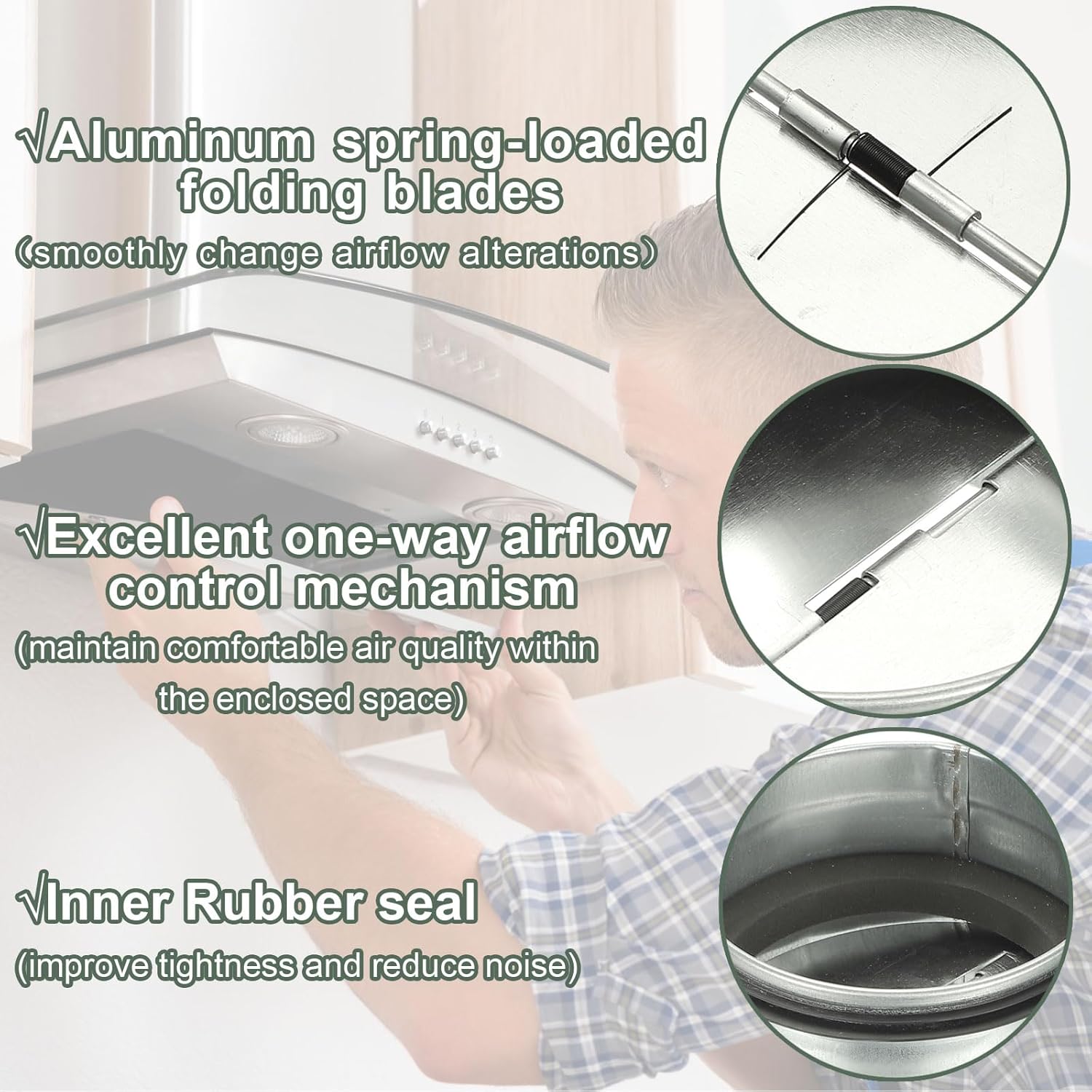 YOKIVE 6-inch HVAC Backdraft Damper, 2 Pcs One-Way Airflow Duct Draft Stopper with Spring-Loaded Folding Blades Inline Fan Vent, Great for Range Hoods Air Ventilation System (Silver Tone)