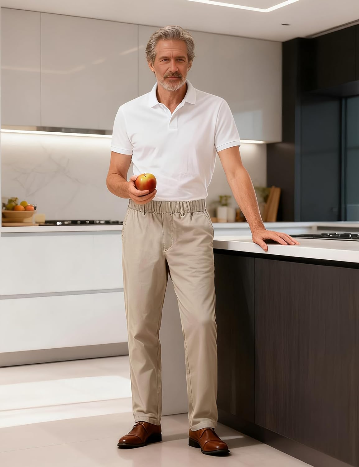 Soojun Men's Cotton Relaxed Fit Full Elastic Waist Twill Pants - Image 3