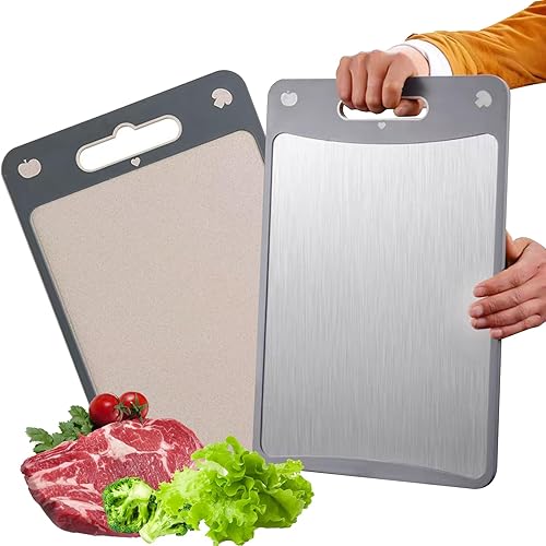Tabla de cortar de doble cara, tablas de cortar carne, tabla de cortar de acero inoxidable 304 para cocina, acero inoxidable y paja de trigo PP,