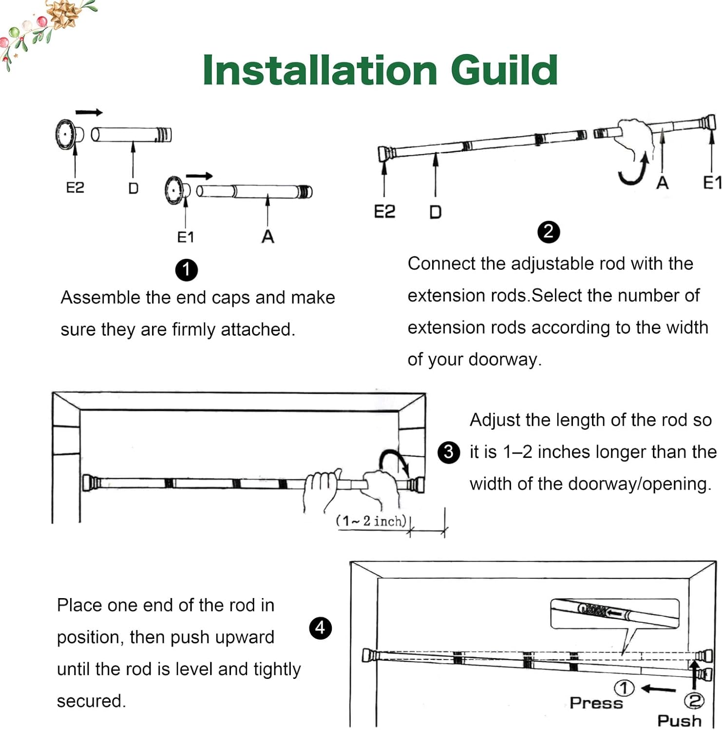 Adjustable Garland & Wreath Hanger for Front Door Frame 32"-80", Front Door Hanger for Christmas Decorations & Halloween Decor, No Drilling,Damage-Free