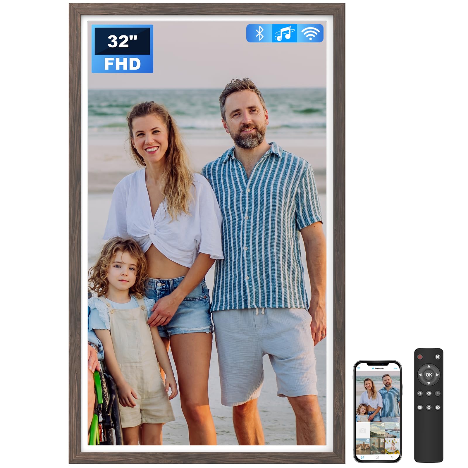 Arktronic Extra Large Digital Picture Frame 32 inch, 1920x1080 FHD IPS WiFi Digital Photo Frame with Remote, 64GB Storage, Auto-Rotate, Instantly