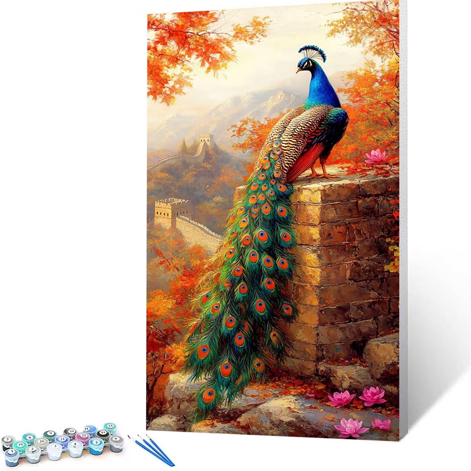 ★Original ART  ‘Peacock’ Designart 'Handpainted Peacock ' Floral and botanical Canvas