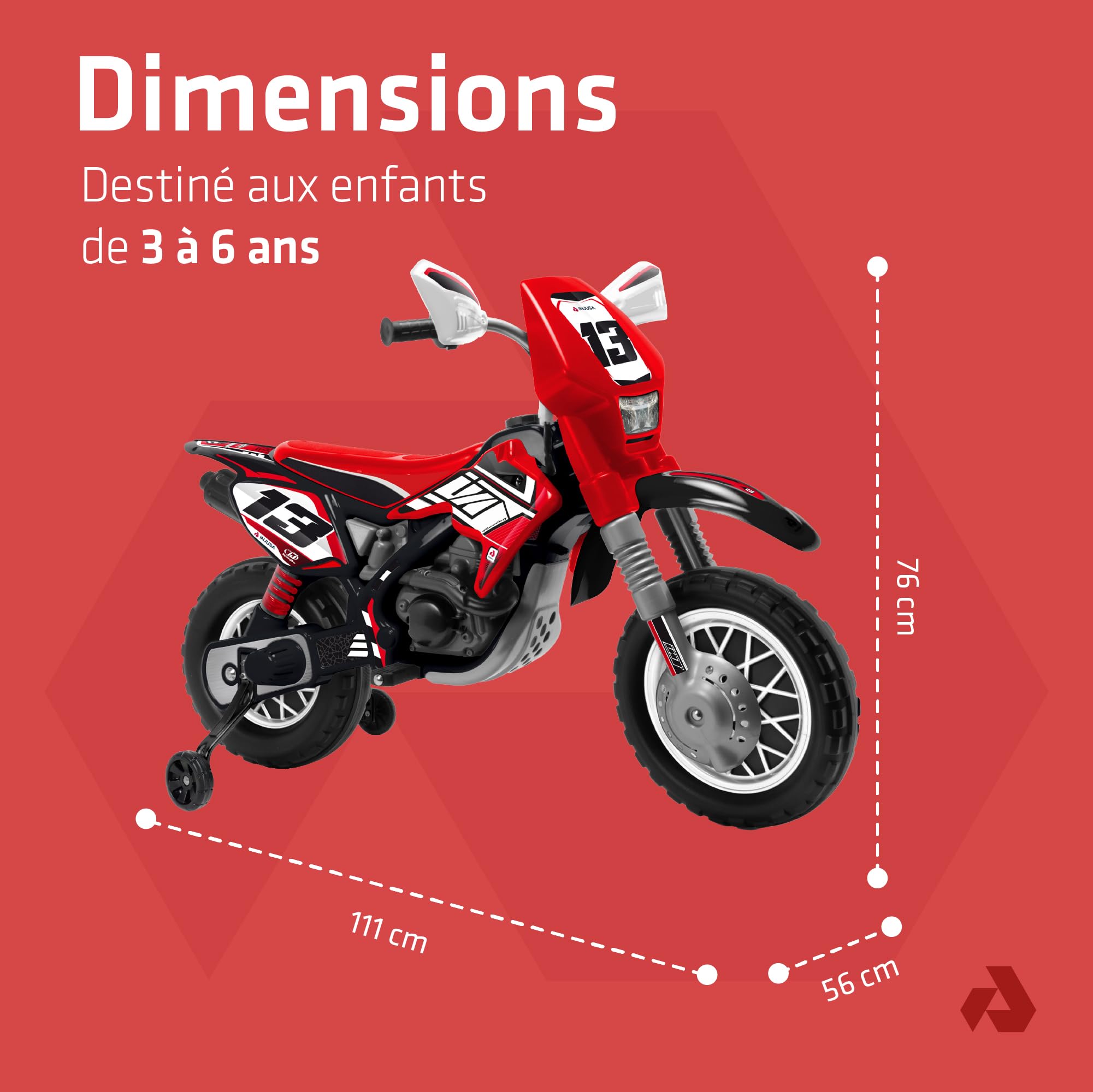 INJUSA Moto Électrique Enfant 12V Thunder Max VX – Moto Cross pour Enfants 3 à 6 Ans, 6 km/h, Accélérateur au Poignet, Frein Électrique, Roues Stabilisatrices, Rouge