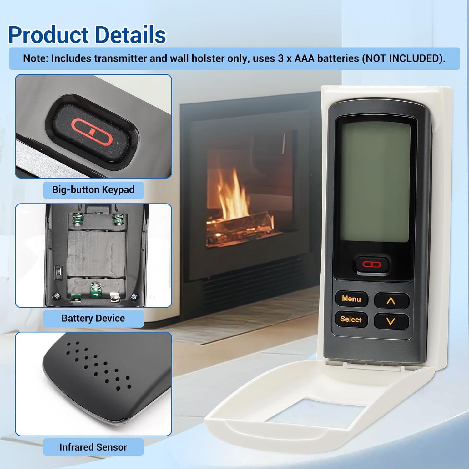 Fireplace Remote Control Compatible with Heat N Glo, 2166-330 Fireplace Remote Control Transmitter Replacement for RC300-HNG