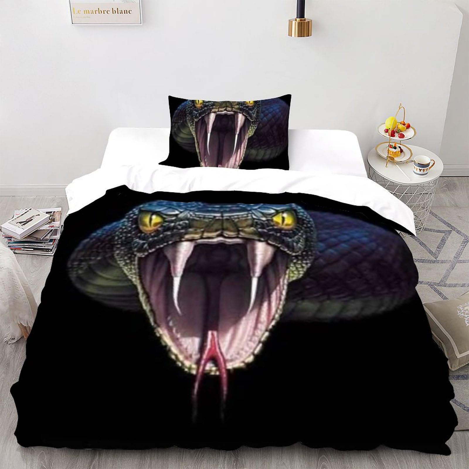 Housse de couette serpent imprimé 3D relief en microfibre respirante taille single