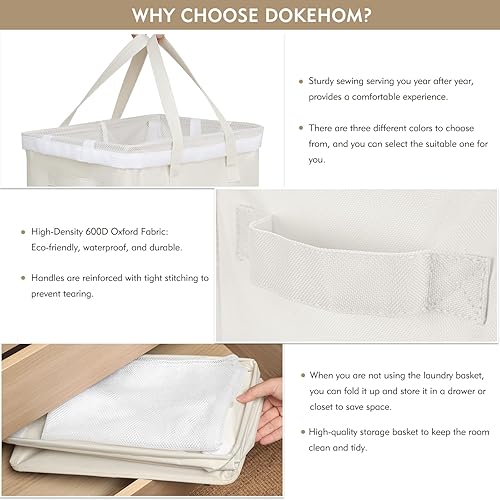 Miniatura 4 de DOKEHOM Cesta de lavandería extragrande de 90 L con bolsa de lavado extraíble sobre ruedas, cesta de lavandería plegable, organizador de ropa