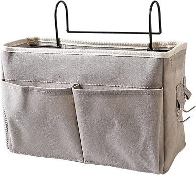 Cosiki Bedside, Bedside Storage/Bedside Hanging Storage Bag Hanging Desk Organizer for Headboards Bunk Beds Dorm Rooms Book Phone Magazine Holder Grey