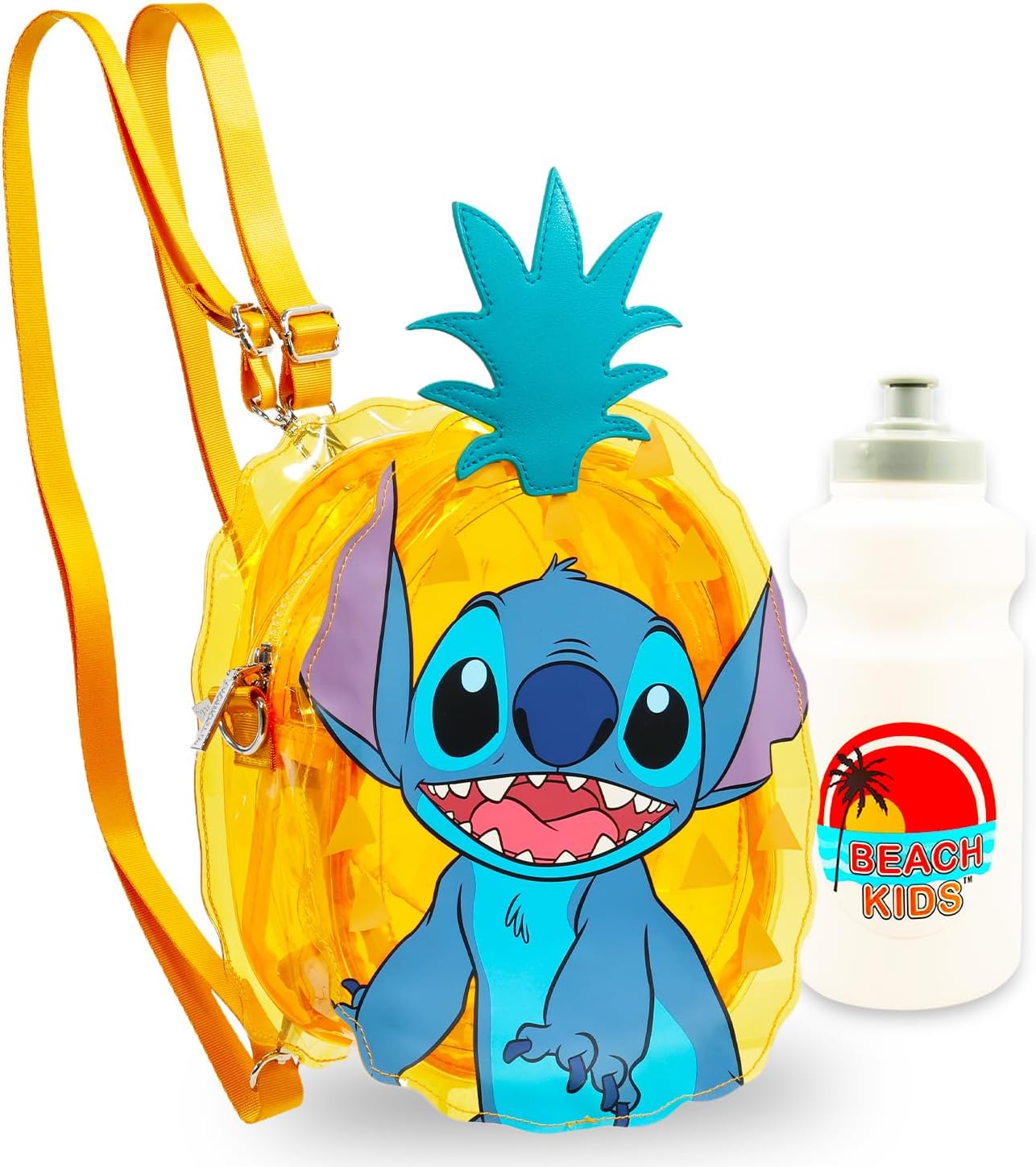 Stitch Mini Backpack Set - Bundle of an 11" Disney Clear Pineapple Small Backpack Purse Plus Water Bottle | Lilo and Stitch Transparent Purse Stadium Bag