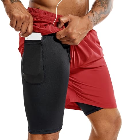 Tenjoy Pantaloncini Da Corsa Uomo 2 In 1, 7 Pollici, Con Tasca Porta Telefono E Jack Per Cuffie, Asciugatura Rapida
