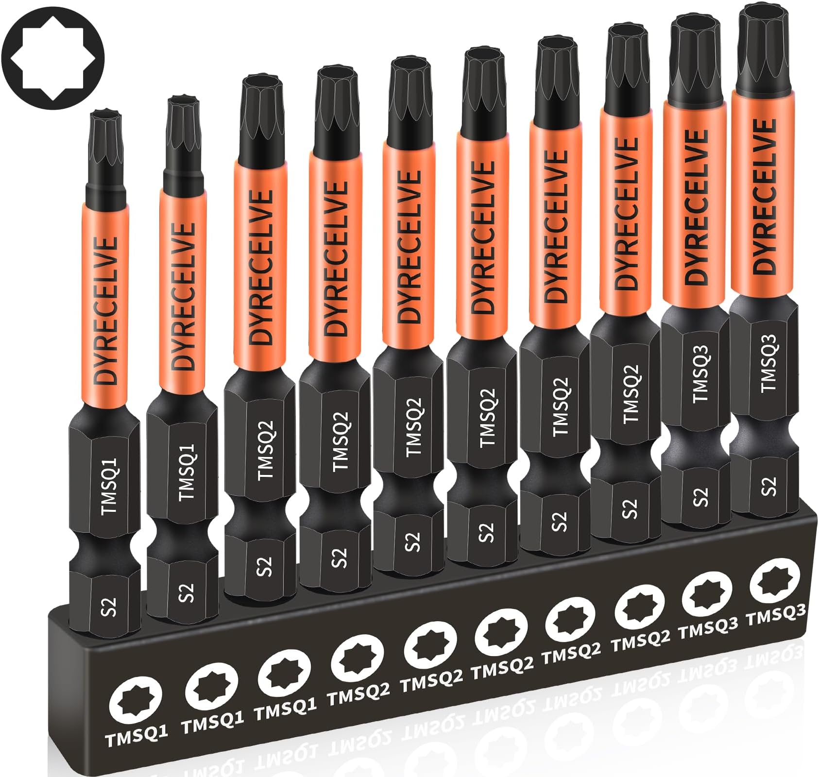 Professional 10-Pack 8 Point Torx Star & Double Square Bit Set - Premium S2 Alloy Steel with Magnetic Heads & Hex Shank, 8 Point Star Bit for Trailer (Sizes #1, #2, #3), by DYRECELVE