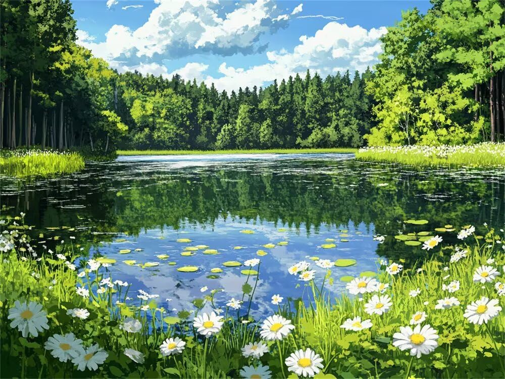 Dipingere con i Numeri Adulti Stagno Paesaggi 100x70 cm, Kit Pittura Adulti Fai-da-Te per Principianti, Paint by Numbers con Pennelli e Colori Acrilici, Decora la casa Regalo (senza cornice) -YH203