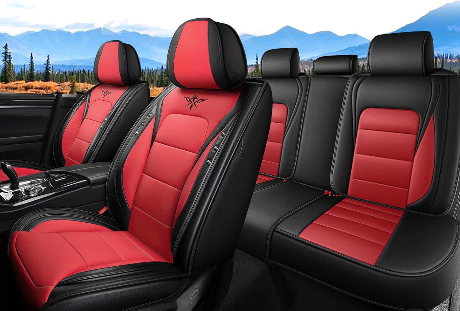 Seat Covers for Dodge Charger 2006-2025, Standard Leather & Waterproof, Full Set Custom Fit Seat Covers Automobile Interior(Black Red)