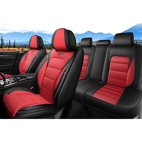 Seat Covers Full Set Custom Fit for Dodge Charger 2006-2025, Waterproof Car Seat Cover Full Set Leather Seat Covers Cushion, Automobile Interior(Black Red)