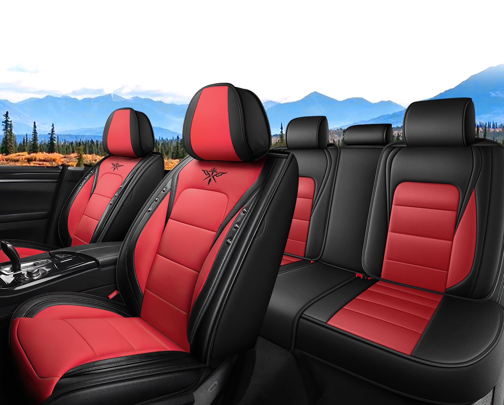Seat Covers for Dodge Challenger 2009-2025, Standard Leather & Waterproof, Full Set Custom Fit Seat Covers Automobile Interior(Black Red)