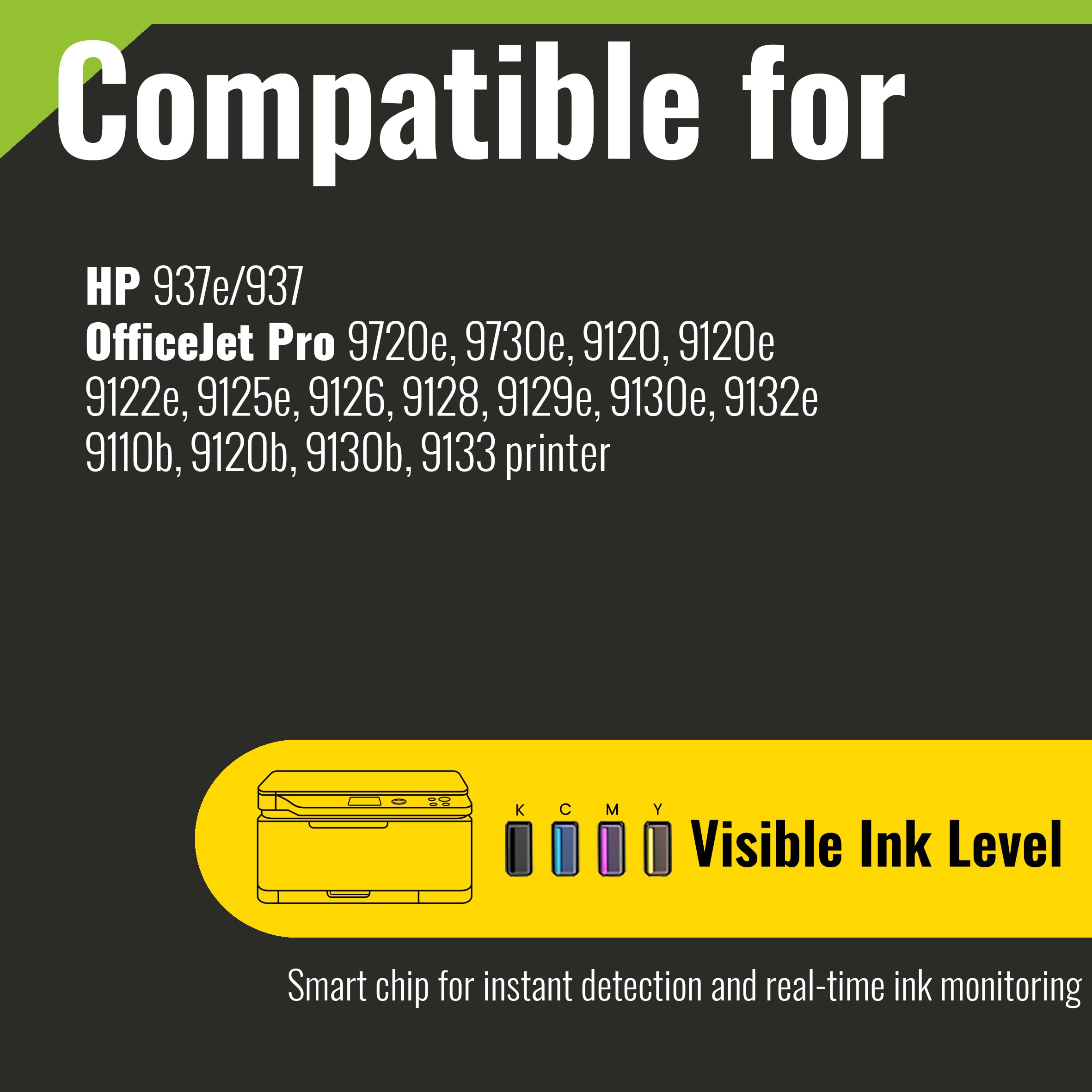 kamo 937e 937XL (4-częściowy zestaw) Multipack wkłady do drukarki Kompatybilne z HP 937e 937- dla OfficeJet Pro 9120 9120e 9122e 9125e 9129e 9130e 9110b 9120b 9130b