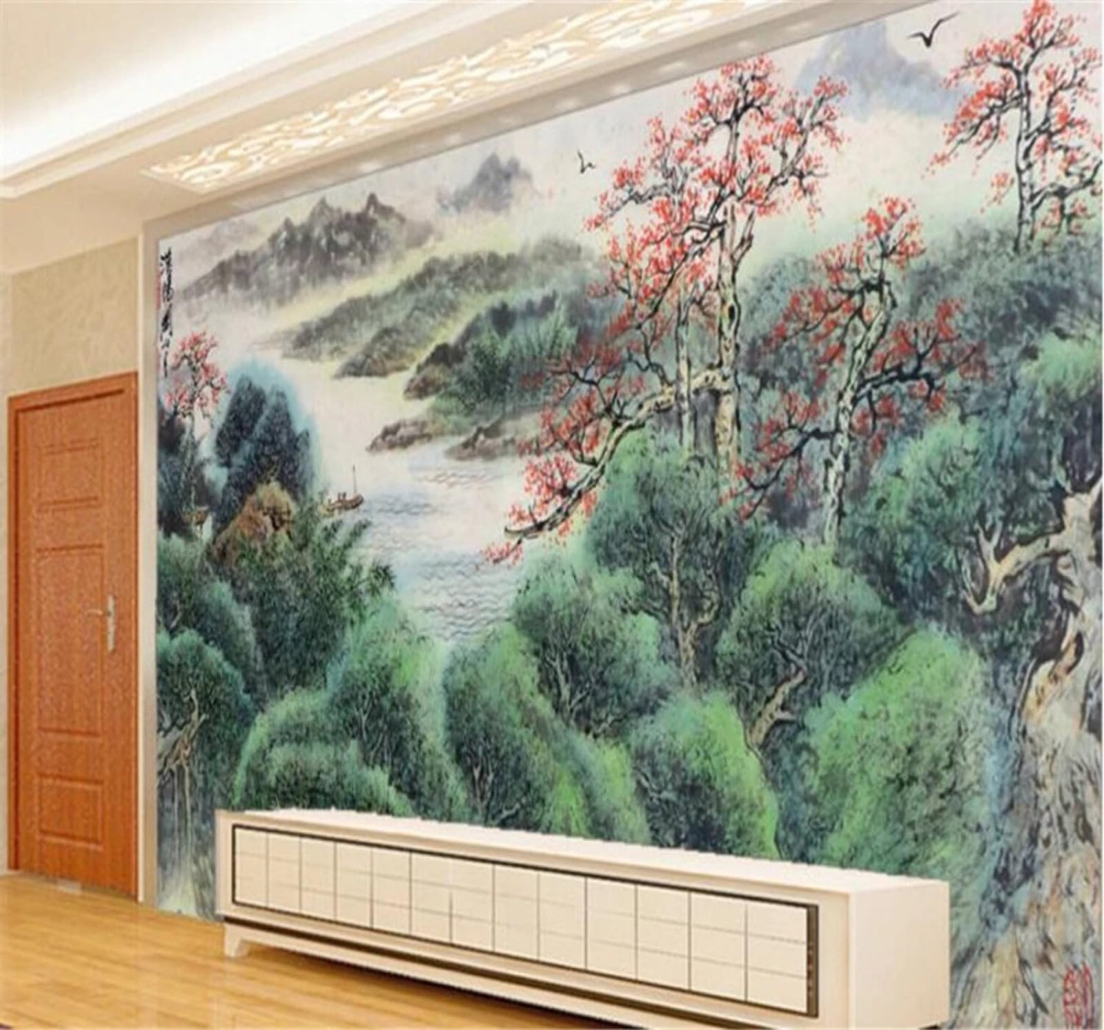 Xlming 150Cm×105Cm(B×H) Fresh Ink Wash Landscape Rivers Scenery 3D Wallpaper Luxury Home Dining Decor Paste Sofa Living Room The Wall For Bedroom Mural-150Cm×105Cm