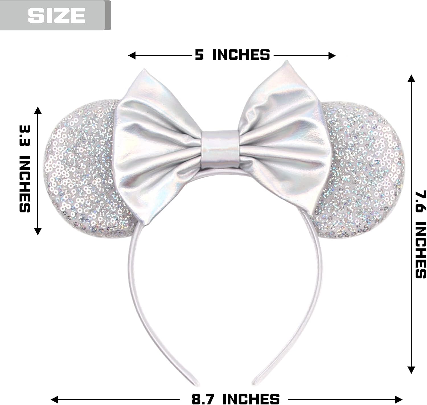 Silver Glitter Mouse Ears Headband - Princess Ears with Hair Accessories for Women, Girls and Kids